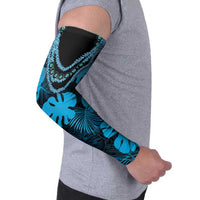 Blue Hawaii Kukui Nut Lei Arm Sleeves Hawaiian Pattern Monstera Tropical Vibes - Polynesian Pride