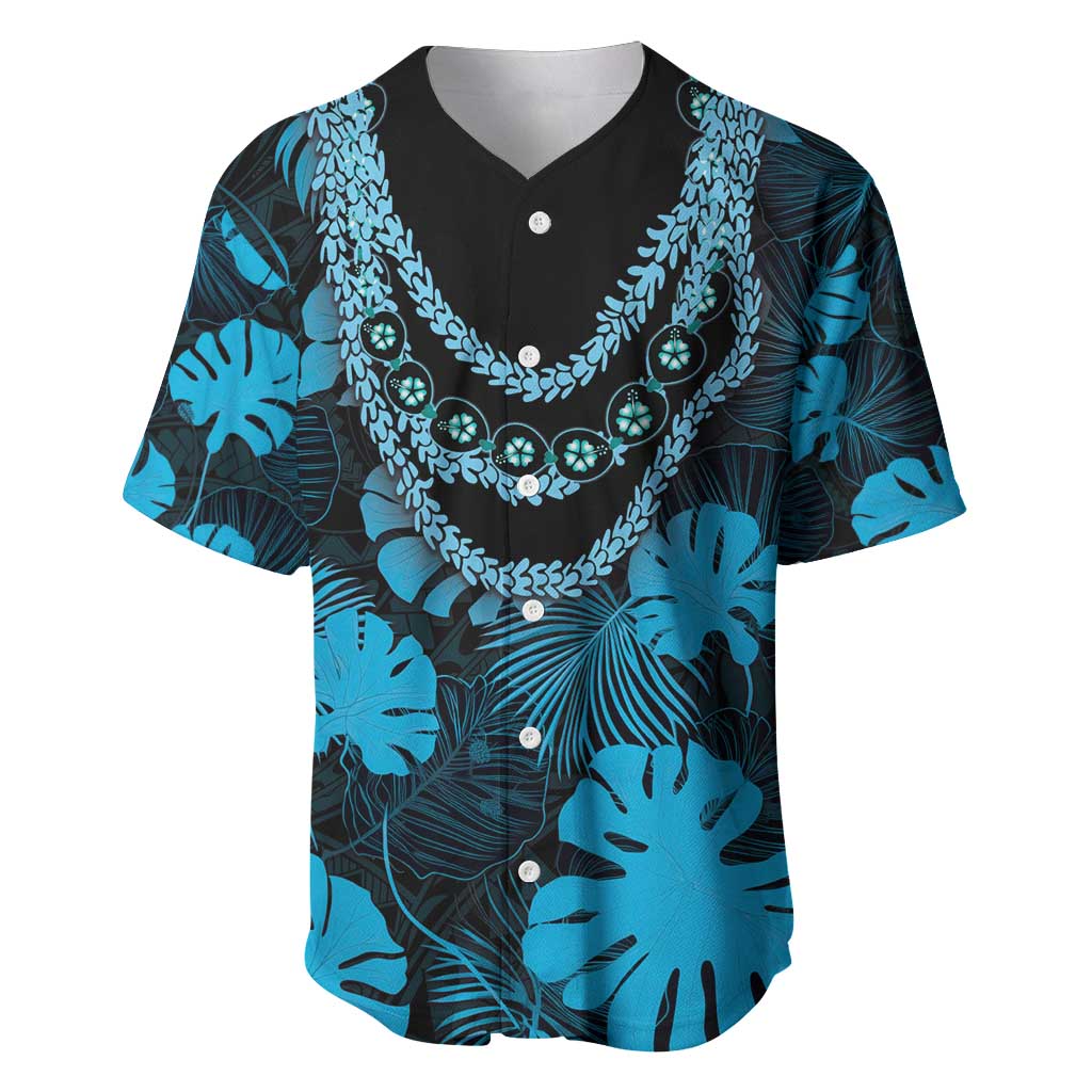 Blue Hawaii Kukui Nut Lei Baseball Jersey Hawaiian Pattern Monstera Tropical Vibes - Polynesian Pride