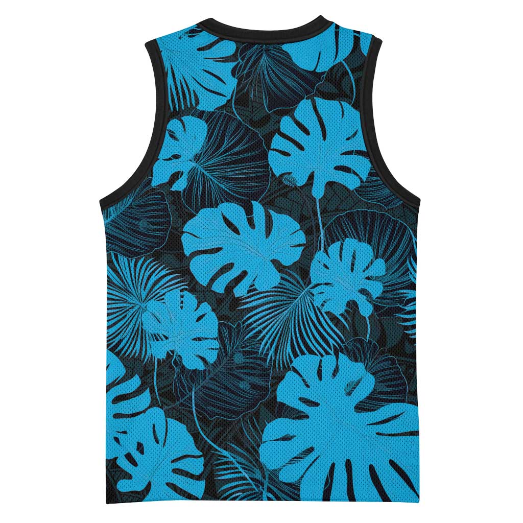 Blue Hawaii Kukui Nut Lei Basketball Jersey Hawaiian Pattern Monstera Tropical Vibes - Polynesian Pride