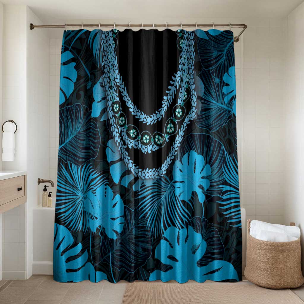 Blue Hawaii Kukui Nut Lei Bathroom Set Hawaiian Pattern Monstera Tropical Vibes - Polynesian Pride