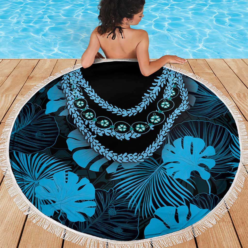 Blue Hawaii Kukui Nut Lei Beach Blanket Hawaiian Pattern Monstera Tropical Vibes - Polynesian Pride