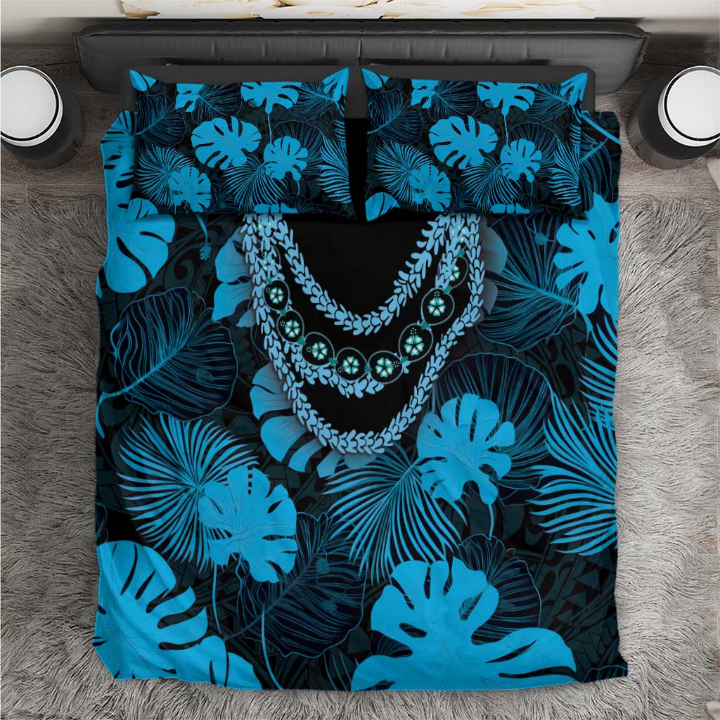 Blue Hawaii Kukui Nut Lei Bedding Set Hawaiian Pattern Monstera Tropical Vibes - Polynesian Pride