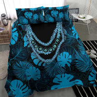 Blue Hawaii Kukui Nut Lei Bedding Set Hawaiian Pattern Monstera Tropical Vibes - Polynesian Pride