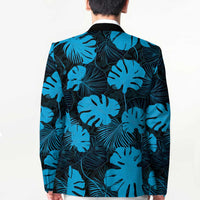 Blue Hawaii Kukui Nut Lei Blazer Hawaiian Pattern Monstera Tropical Vibes - Polynesian Pride