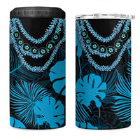 Blue Hawaii Kukui Nut Lei 4 in 1 Can Cooler Tumbler Hawaiian Pattern Monstera Tropical Vibes - Polynesian Pride