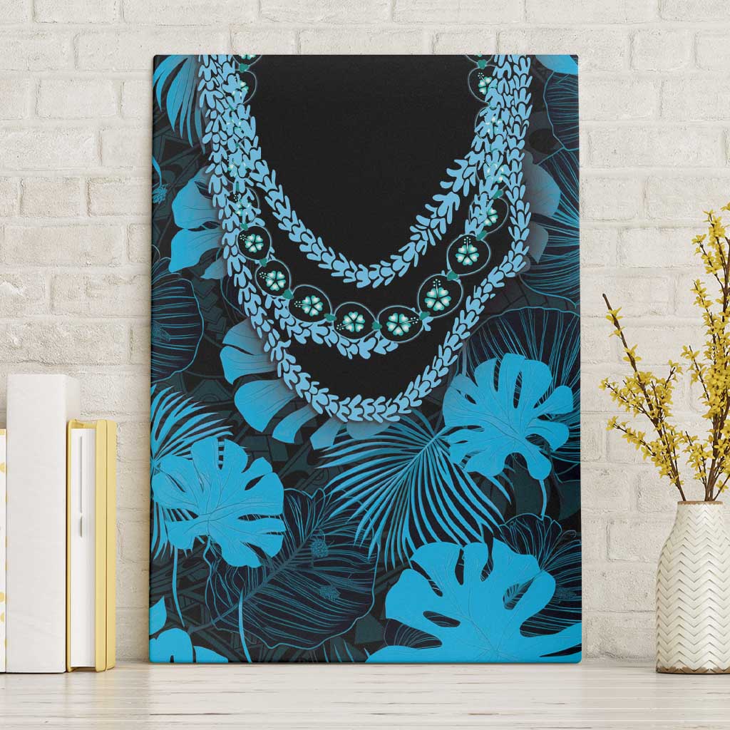 Blue Hawaii Kukui Nut Lei Canvas Wall Art Hawaiian Pattern Monstera Tropical Vibes - Polynesian Pride