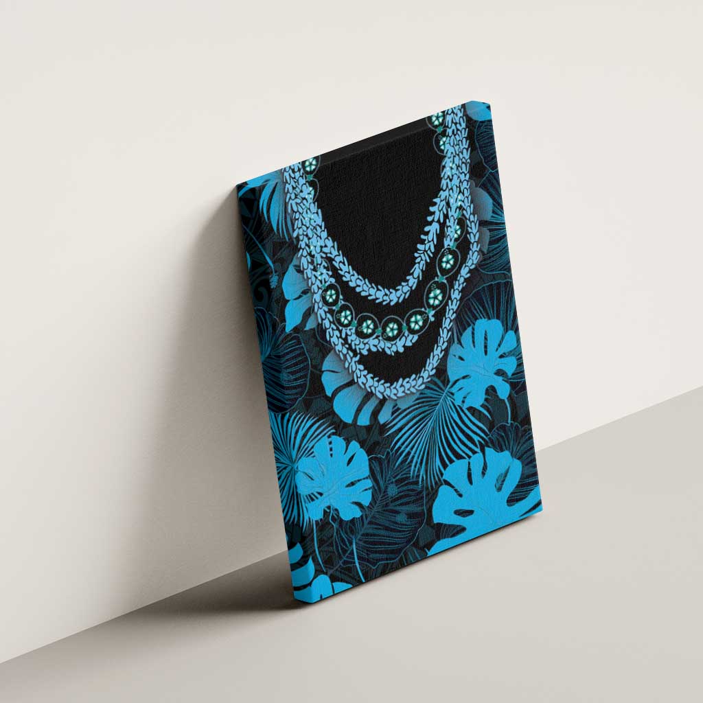 Blue Hawaii Kukui Nut Lei Canvas Wall Art Hawaiian Pattern Monstera Tropical Vibes - Polynesian Pride