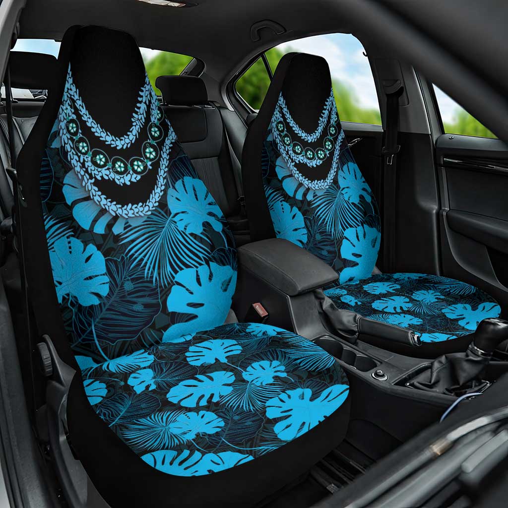 Blue Hawaii Kukui Nut Lei Car Seat Cover Hawaiian Pattern Monstera Tropical Vibes - Polynesian Pride