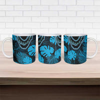 Blue Hawaii Kukui Nut Lei Ceramic Mug Hawaiian Pattern Monstera Tropical Vibes - Polynesian Pride