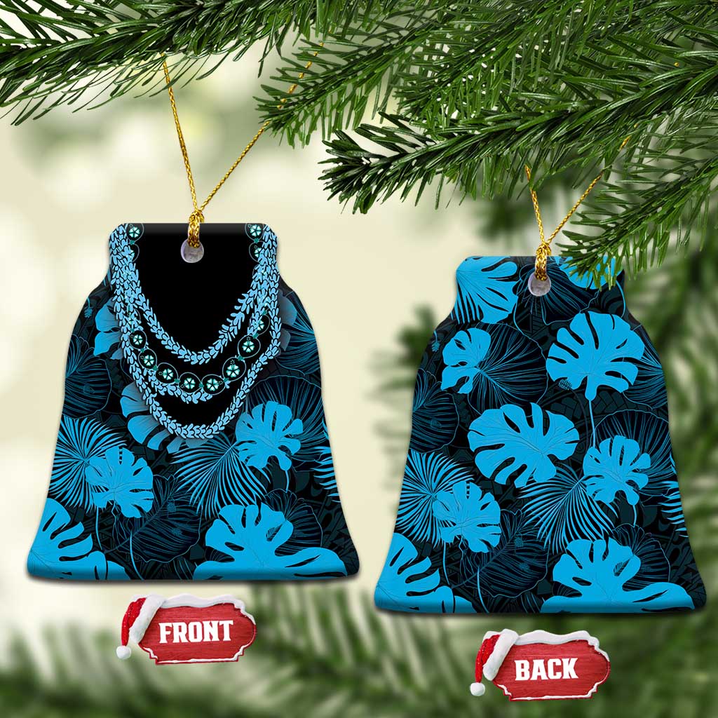Blue Hawaii Kukui Nut Lei Ceramic Ornament Hawaiian Pattern Monstera Tropical Vibes - Polynesian Pride