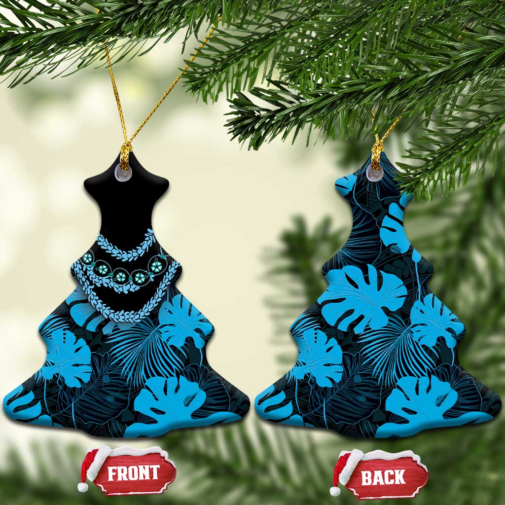 Blue Hawaii Kukui Nut Lei Ceramic Ornament Hawaiian Pattern Monstera Tropical Vibes - Polynesian Pride