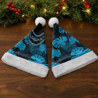 Blue Hawaii Kukui Nut Lei Christmas Santa Hat Hawaiian Pattern Monstera Tropical Vibes - Polynesian Pride