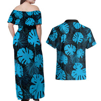 Blue Hawaii Kukui Nut Lei Couples Matching Off Shoulder Maxi Dress and Hawaiian Shirt Hawaiian Pattern Monstera Tropical Vibes - Polynesian Pride