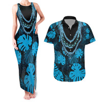 Blue Hawaii Kukui Nut Lei Couples Matching Tank Maxi Dress and Hawaiian Shirt Hawaiian Pattern Monstera Tropical Vibes - Polynesian Pride