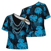 Blue Hawaii Kukui Nut Lei Cross Shoulder Shirt Hawaiian Pattern Monstera Tropical Vibes - Polynesian Pride