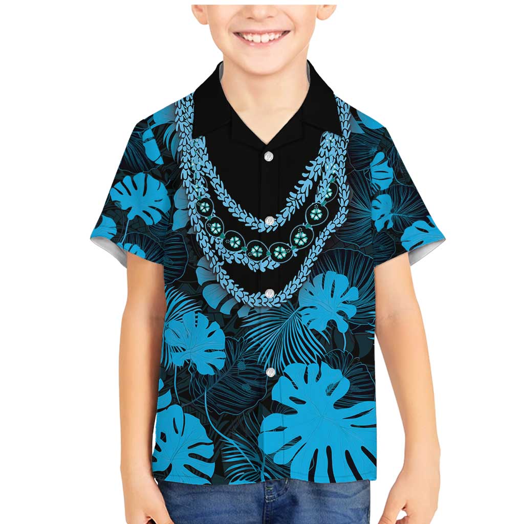 Blue Hawaii Kukui Nut Lei Family Matching Mermaid Dress and Hawaiian Shirt Hawaiian Pattern Monstera Tropical Vibes - Polynesian Pride