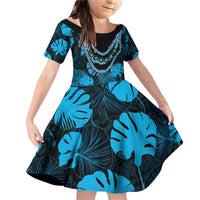 Blue Hawaii Kukui Nut Lei Family Matching Off Shoulder Short Dress and Hawaiian Shirt Hawaiian Pattern Monstera Tropical Vibes - Polynesian Pride