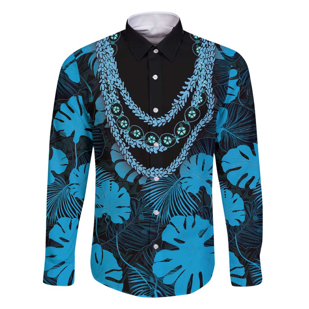 Blue Hawaii Kukui Nut Lei Family Matching Short Sleeve Bodycon Dress and Hawaiian Shirt Hawaiian Pattern Monstera Tropical Vibes - Polynesian Pride