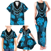 Blue Hawaii Kukui Nut Lei Family Matching Tank Maxi Dress and Hawaiian Shirt Hawaiian Pattern Monstera Tropical Vibes - Polynesian Pride