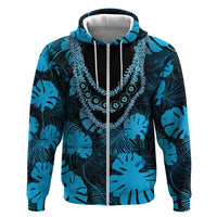 Blue Hawaii Kukui Nut Lei Hoodie Hawaiian Pattern Monstera Tropical Vibes - Polynesian Pride