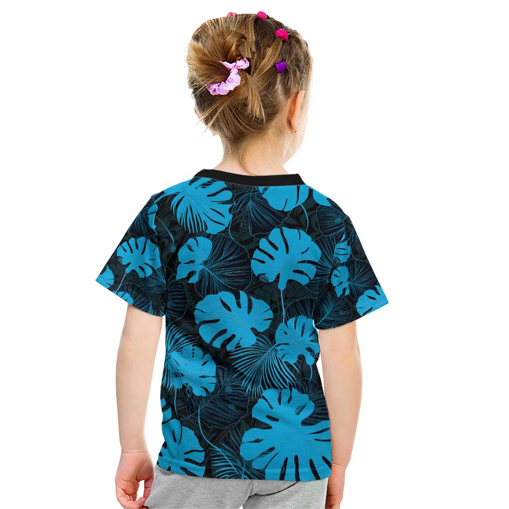 Blue Hawaii Kukui Nut Lei Kid T Shirt Hawaiian Pattern Monstera Tropical Vibes - Polynesian Pride