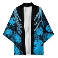 Blue Hawaii Kukui Nut Lei Kimono Hawaiian Pattern Monstera Tropical Vibes - Polynesian Pride