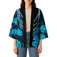Blue Hawaii Kukui Nut Lei Kimono Hawaiian Pattern Monstera Tropical Vibes - Polynesian Pride