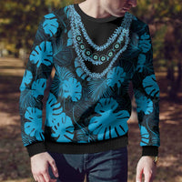 Blue Hawaii Kukui Nut Lei Ugly Christmas Sweater Hawaiian Pattern Monstera Tropical Vibes - Polynesian Pride