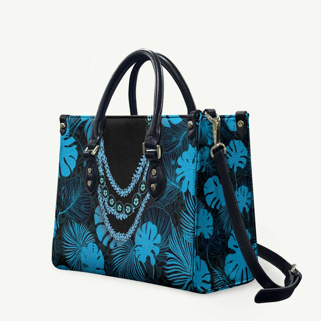 Blue Hawaii Kukui Nut Lei Leather Bag Hawaiian Pattern Monstera Tropical Vibes - Polynesian Pride