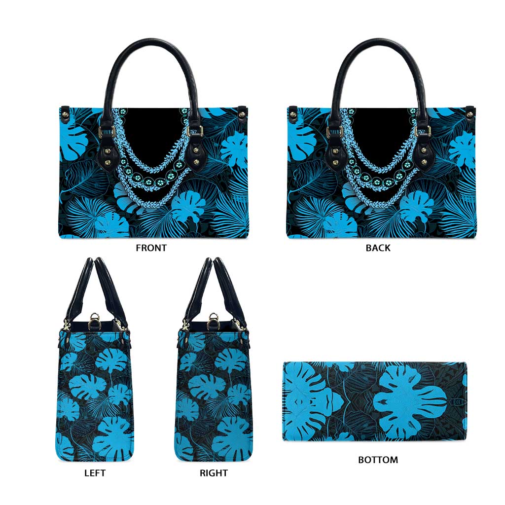 Blue Hawaii Kukui Nut Lei Leather Bag Hawaiian Pattern Monstera Tropical Vibes - Polynesian Pride