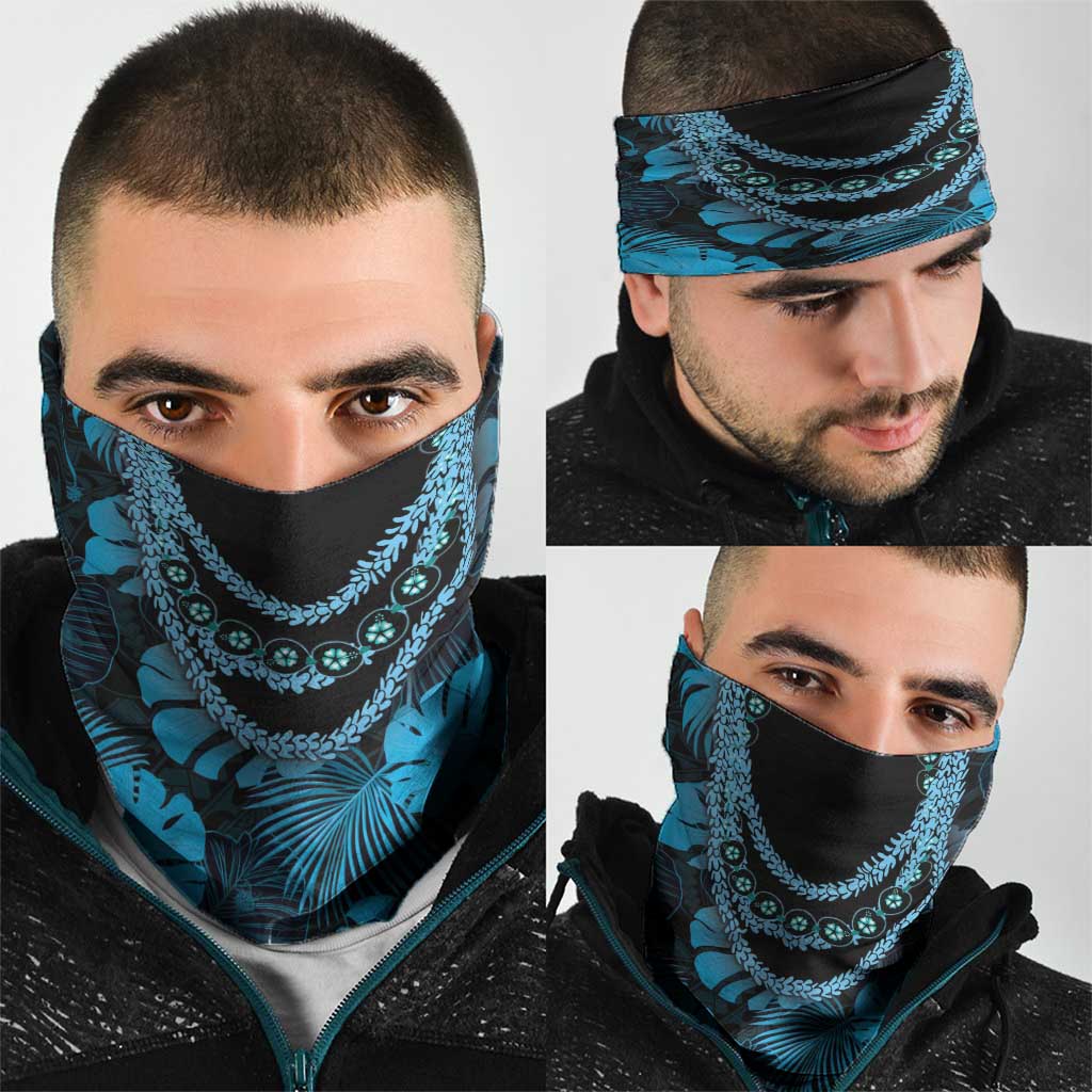 Blue Hawaii Kukui Nut Lei Neck Gaiter Hawaiian Pattern Monstera Tropical Vibes - Polynesian Pride