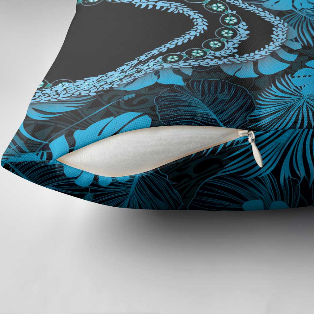 Blue Hawaii Kukui Nut Lei Pillow Cover Hawaiian Pattern Monstera Tropical Vibes - Polynesian Pride