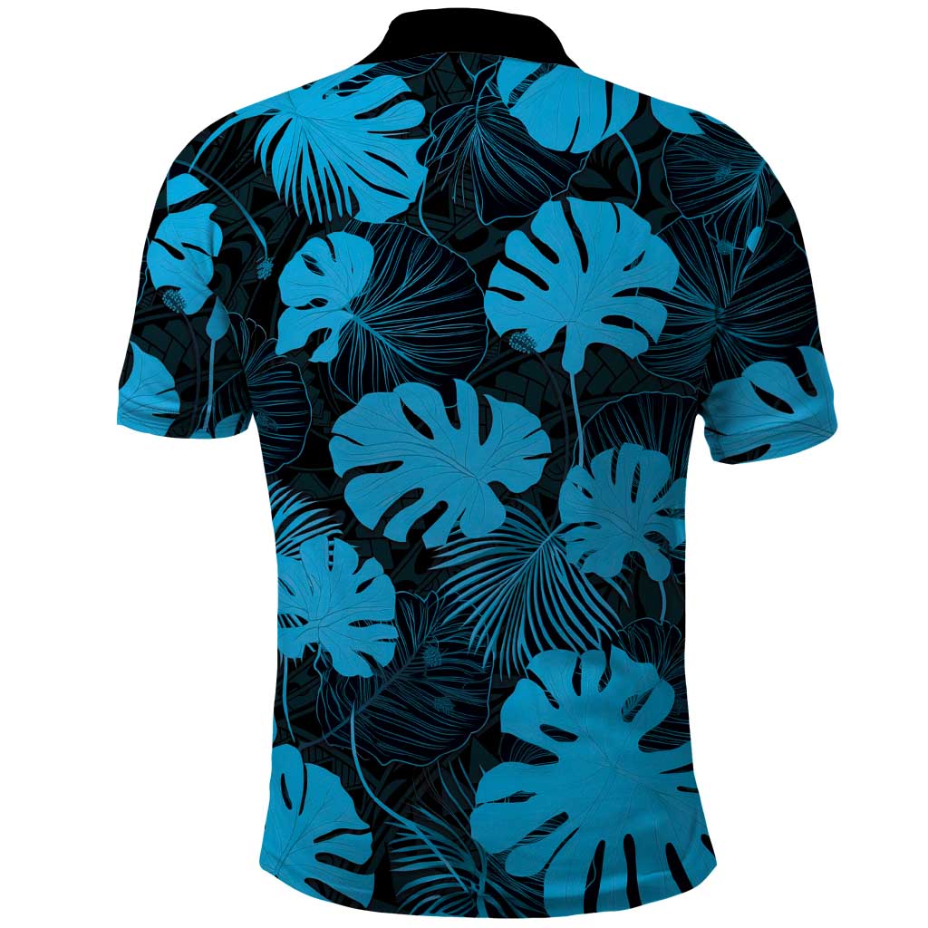 Blue Hawaii Kukui Nut Lei Polo Shirt Hawaiian Pattern Monstera Tropical Vibes - Polynesian Pride