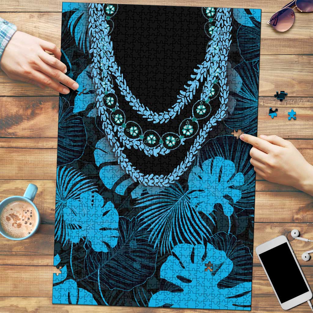 Blue Hawaii Kukui Nut Lei Puzzle Hawaiian Pattern Monstera Tropical Vibes - Polynesian Pride