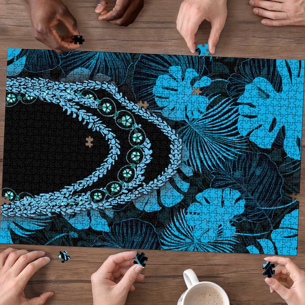 Blue Hawaii Kukui Nut Lei Puzzle Hawaiian Pattern Monstera Tropical Vibes - Polynesian Pride