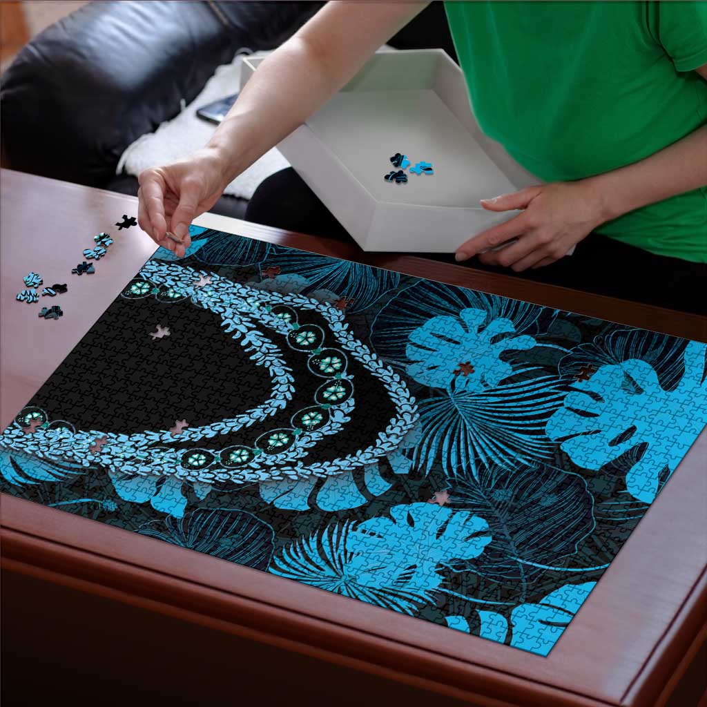 Blue Hawaii Kukui Nut Lei Puzzle Hawaiian Pattern Monstera Tropical Vibes - Polynesian Pride