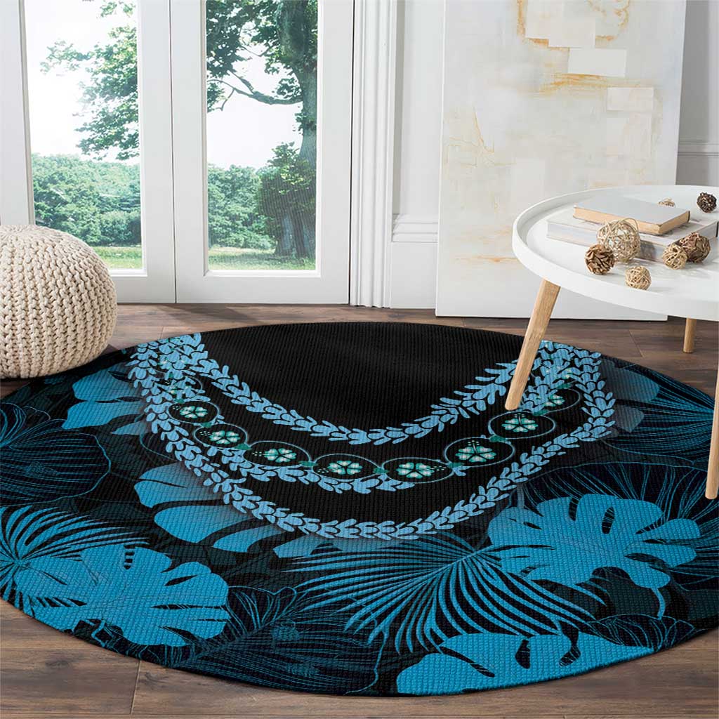 Blue Hawaii Kukui Nut Lei Round Carpet Hawaiian Pattern Monstera Tropical Vibes - Polynesian Pride