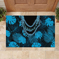 Blue Hawaii Kukui Nut Lei Rubber Doormat Hawaiian Pattern Monstera Tropical Vibes - Polynesian Pride