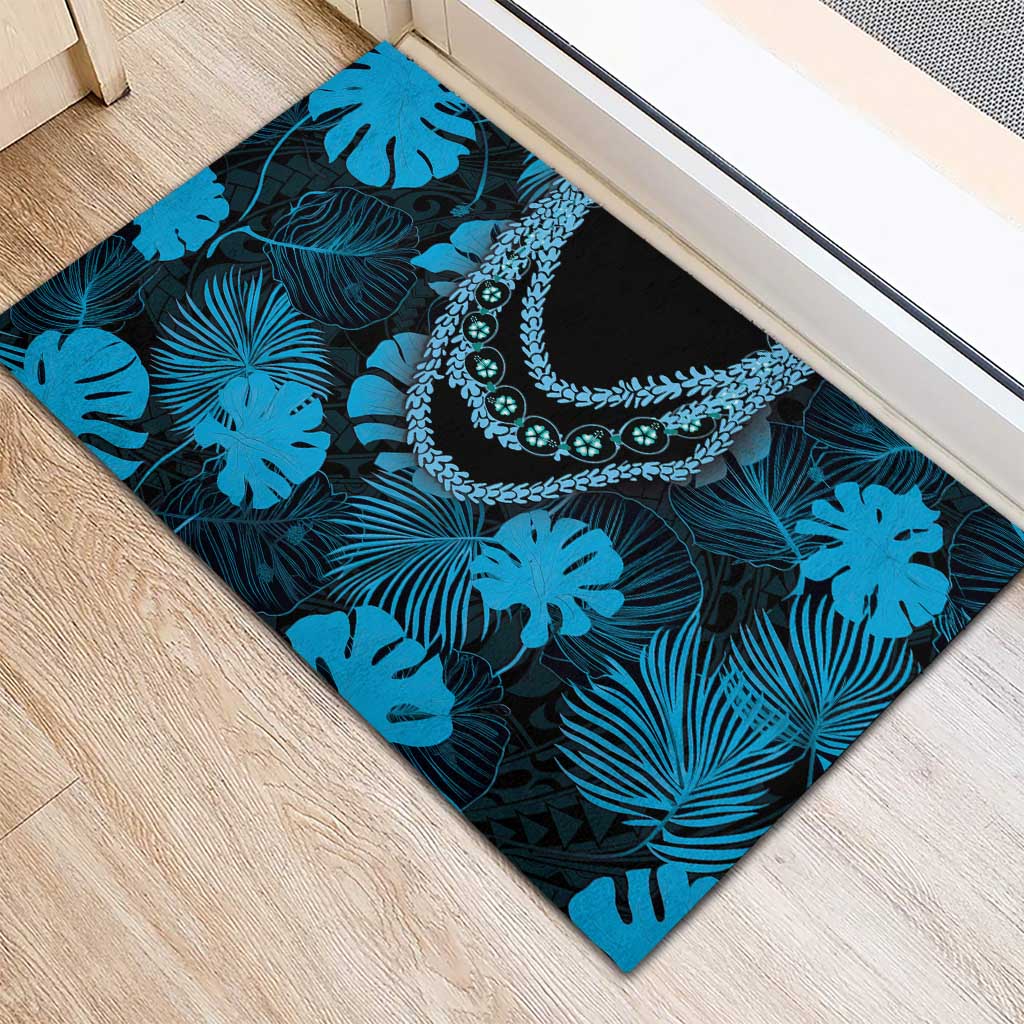 Blue Hawaii Kukui Nut Lei Rubber Doormat Hawaiian Pattern Monstera Tropical Vibes - Polynesian Pride