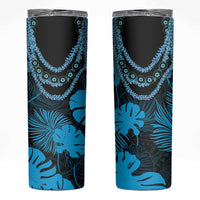 Blue Hawaii Kukui Nut Lei Skinny Tumbler Hawaiian Pattern Monstera Tropical Vibes - Polynesian Pride