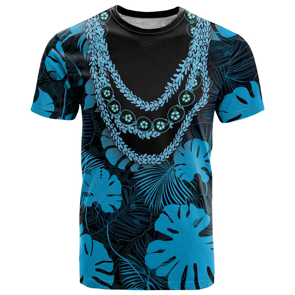 Blue Hawaii Kukui Nut Lei T Shirt Hawaiian Pattern Monstera Tropical Vibes - Polynesian Pride