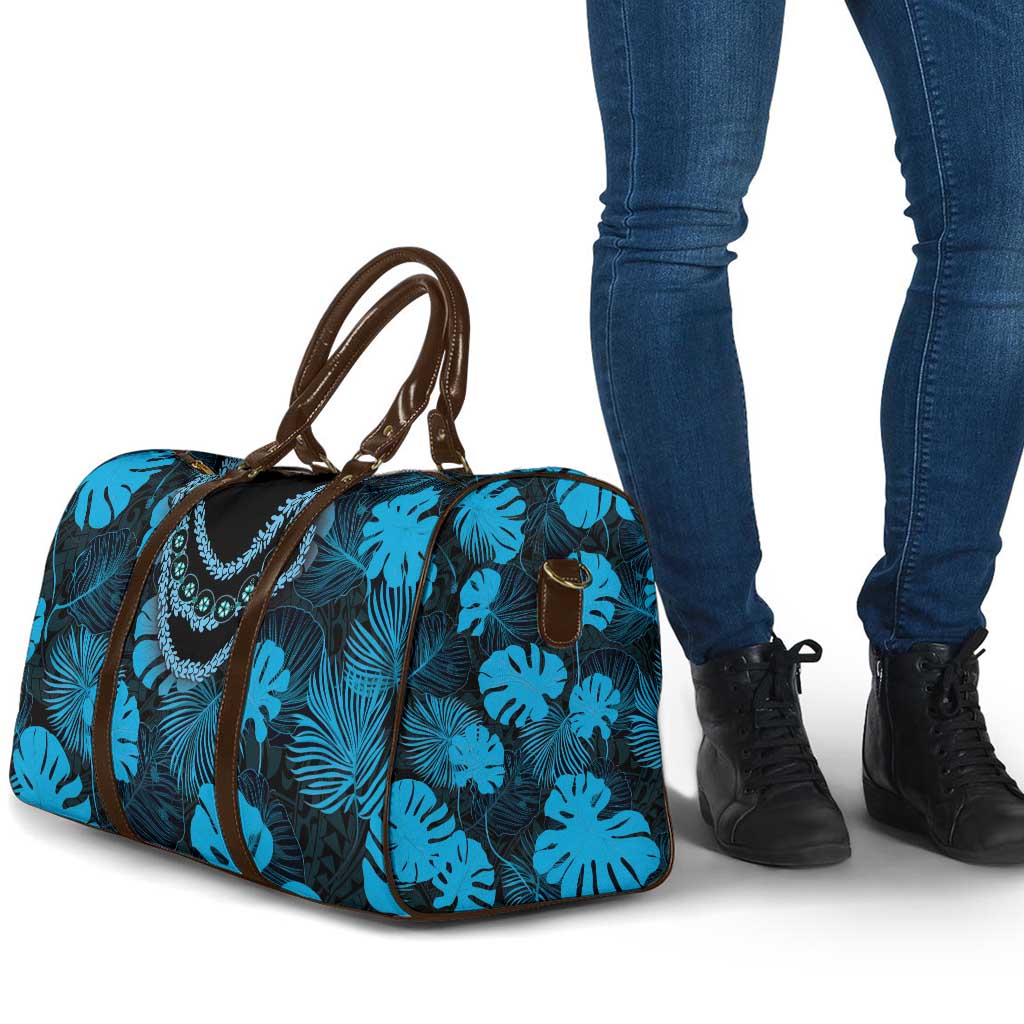 Blue Hawaii Kukui Nut Lei Travel Bag Hawaiian Pattern Monstera Tropical Vibes - Polynesian Pride