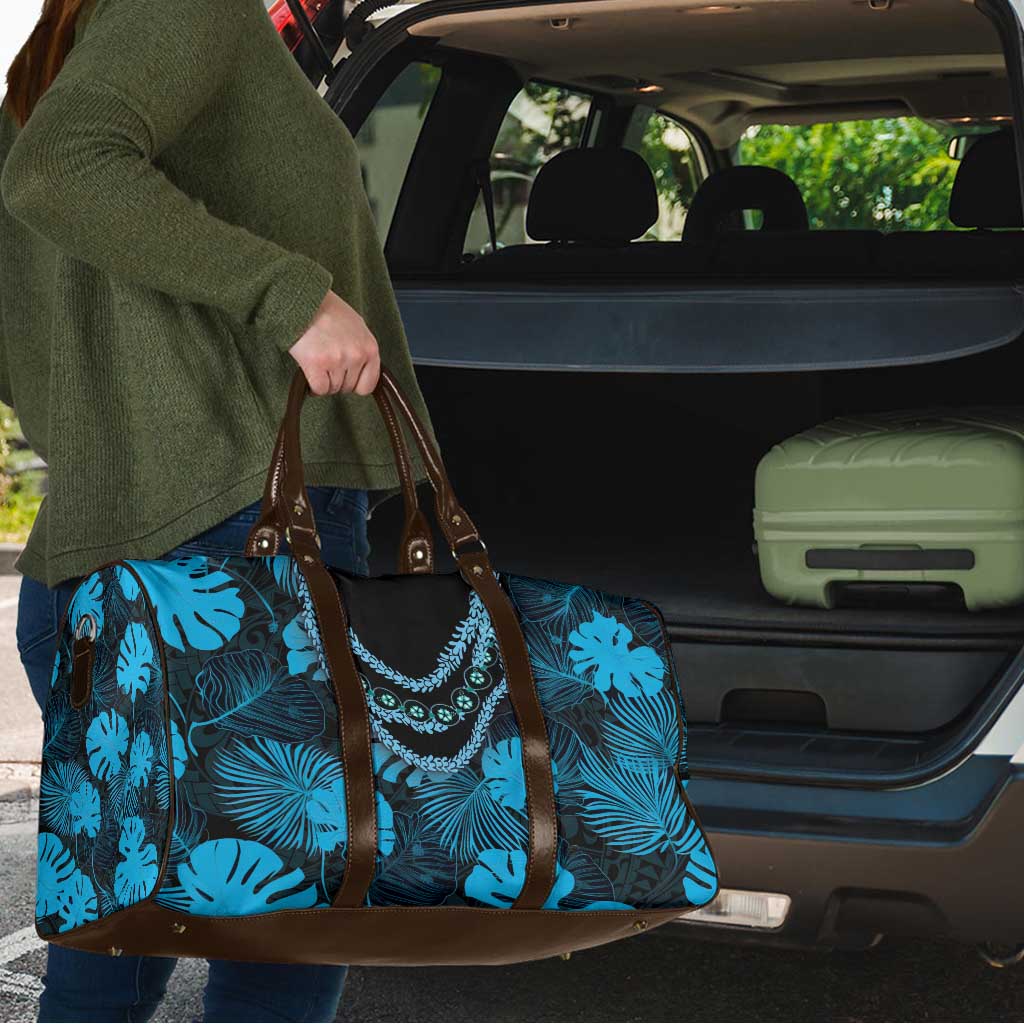 Blue Hawaii Kukui Nut Lei Travel Bag Hawaiian Pattern Monstera Tropical Vibes - Polynesian Pride