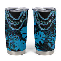 Blue Hawaii Kukui Nut Lei Tumbler Cup Hawaiian Pattern Monstera Tropical Vibes - Polynesian Pride
