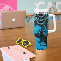 Blue Hawaii Kukui Nut Lei Tumbler With Handle Hawaiian Pattern Monstera Tropical Vibes - Polynesian Pride