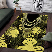 Yellow Hawaii Kukui Nut Lei Area Rug Hawaiian Pattern Monstera Tropical Vibes - Polynesian Pride