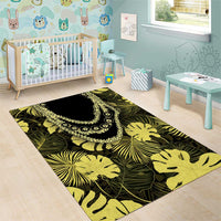 Yellow Hawaii Kukui Nut Lei Area Rug Hawaiian Pattern Monstera Tropical Vibes - Polynesian Pride