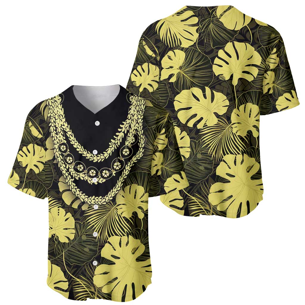 Yellow Hawaii Kukui Nut Lei Baseball Jersey Hawaiian Pattern Monstera Tropical Vibes - Polynesian Pride
