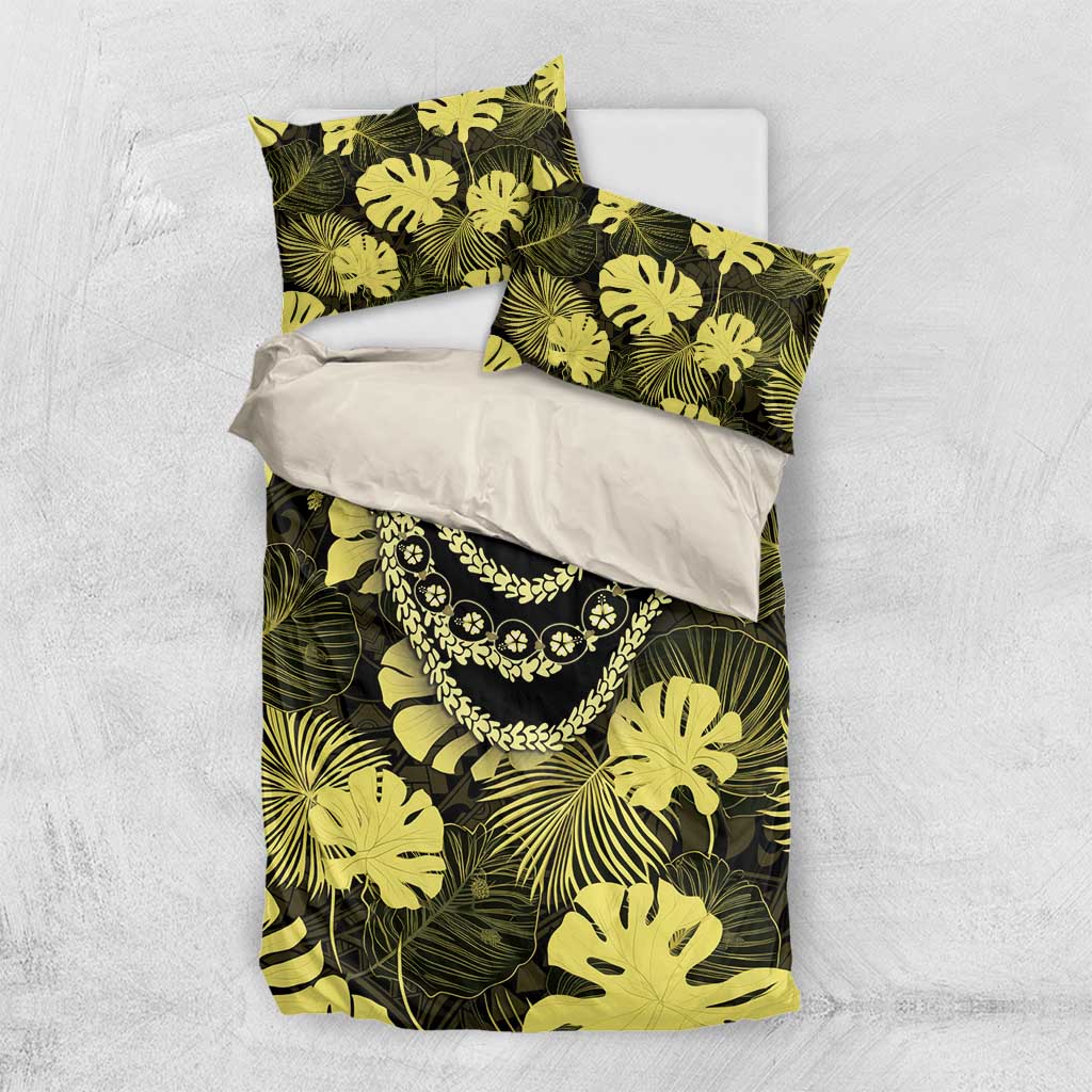 Yellow Hawaii Kukui Nut Lei Bedding Set Hawaiian Pattern Monstera Tropical Vibes - Polynesian Pride