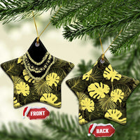 Yellow Hawaii Kukui Nut Lei Ceramic Ornament Hawaiian Pattern Monstera Tropical Vibes - Polynesian Pride